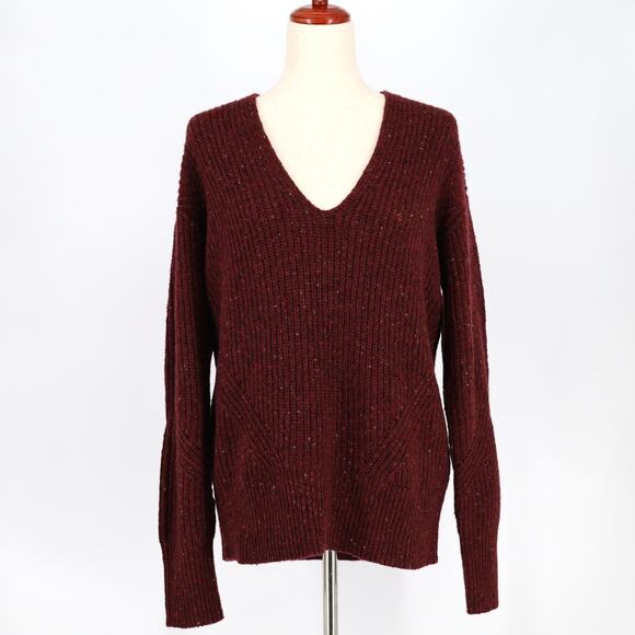 Rag & Bone Women Burgundy Donegal Wool Knit Casual V-Neck Relaxed Sweater Size S - Picture 3 of 6